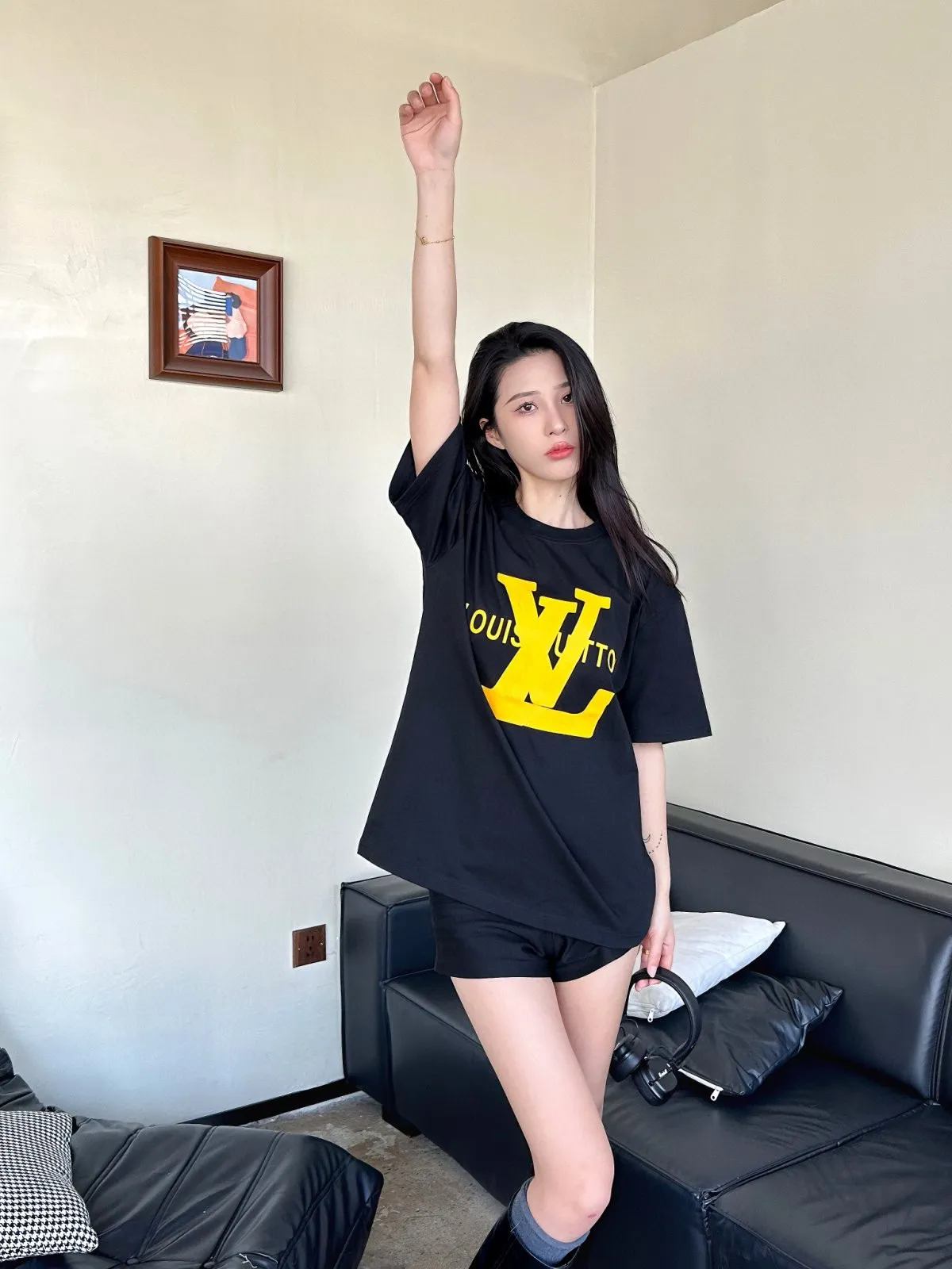 Louis Vuitton/Louis Vuitton thick rubber letter print short sleeves